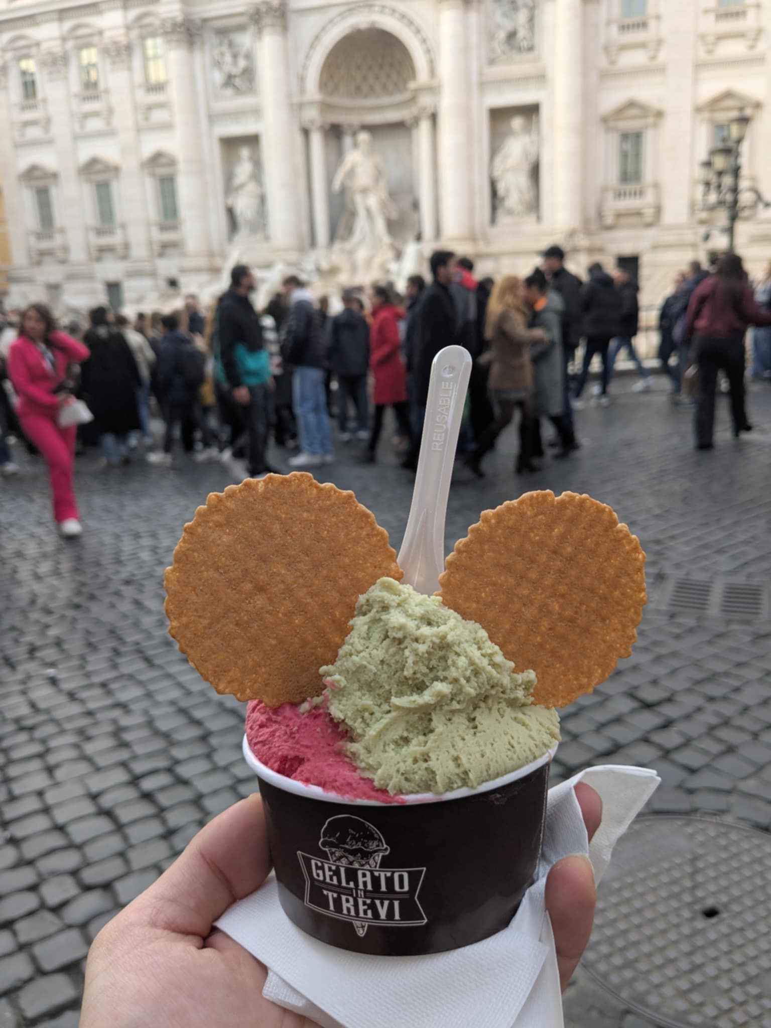 Glace pistache framboise Gelato in Trévi